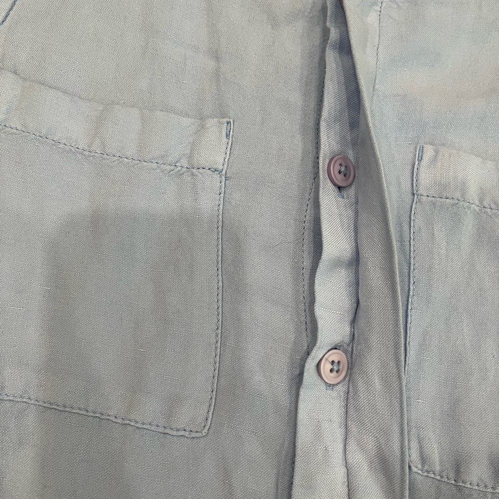 [L]Rip Curl Panoma Linen Blend Romper Light Blue Sleeveless Button rolled Hem - Picture 5 of 11